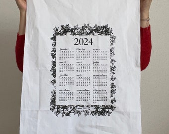 2024 Calendar tea towel in screen-printed fabric