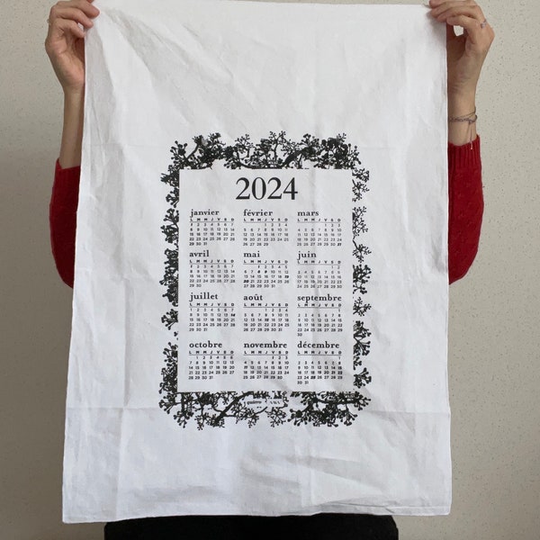 Torchon Calendrier 2024 en tissu sérigraphié