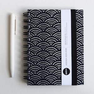 A6 Diary 2025-2026 / Japanese Fabric &quot;Seigaiha, Blue and Silver&quot; / 10x15cm / for Back to School / Ideal for your handbag