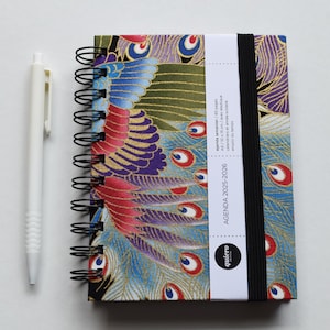 A6 Diary 2025-2026 / Japanese Fabric &quot;Peacock&quot; / 10x15cm / for Back to School / Ideal for your handbag