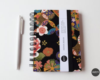 Agenda A6 2024 / Japonais - Bulles et Fleurs sur Noir / 10x15cm / Rentrée / Sac à main