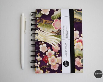 A6 2024 Agenda / Japanese - Flowers on purple background / 10x15cm / Back to school / Handbag