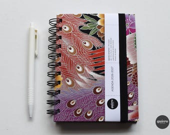 A6 2026-2027 Diary / Japanese "Peacock" Fabric (and Silver) / 10x15cm / Back to School / Handbag Perfect