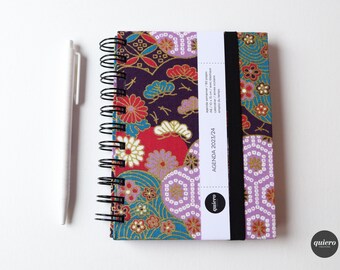 Agenda A6 2024 / Japonais - Lilas et Rose / 10x15cm / Rentrée / Sac à main