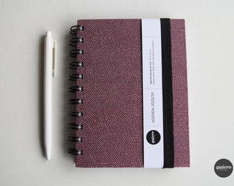 DERNIER exemplaire pour ce motif* Agenda A6 2024 / Tissu Japonais, Edo Komon, Pointillé, Mauve