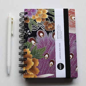 A6 Diary 2025-2026 / Japanese Fabric &quot;Peacock and Flowers (Silver)&quot; / 10x15cm / for Back to School / Ideal for your handbag