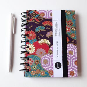 A6 Diary 2025-2026 / Japanese Fabric &quot;Lilac, Pink and Blue&quot; / 10x15cm / for Back to School / Ideal for your handbag