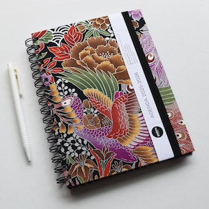 A5 Agenda 2025-2026 / Japanse stof "Pauw, zilver" / 15x21cm / Ideaal voor op kantoor