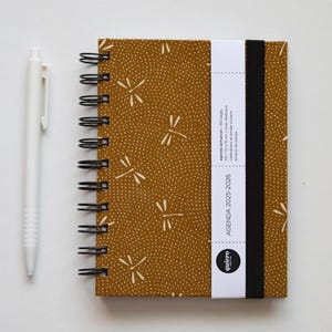 A6 Agenda 2025-2026 / Japanse stof "Gele Libel" / 10x15cm / voor de start van het schooljaar / Ideaal voor in je handtas