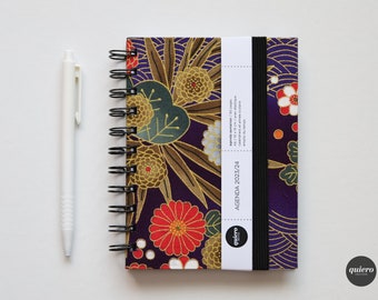 Agenda A6 2024 / Japonais - Fleurs sur fond Violet / 10x15cm / Rentrée / Sac à main