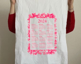 2024 Calendar tea towel in screen-printed fabric