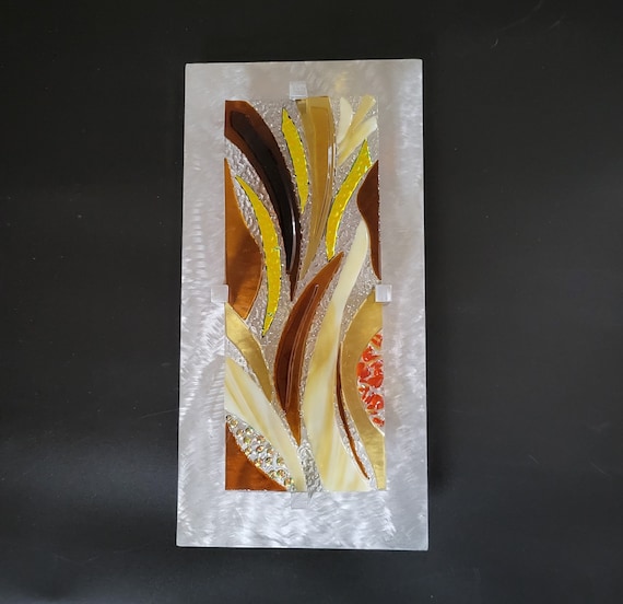 Fused Glass Art Panel Interior Home Decorating Idea with Fused Glass Wall Hanging Fused Glass Wall Panel for Home Decor.  "Rustling Rushes"