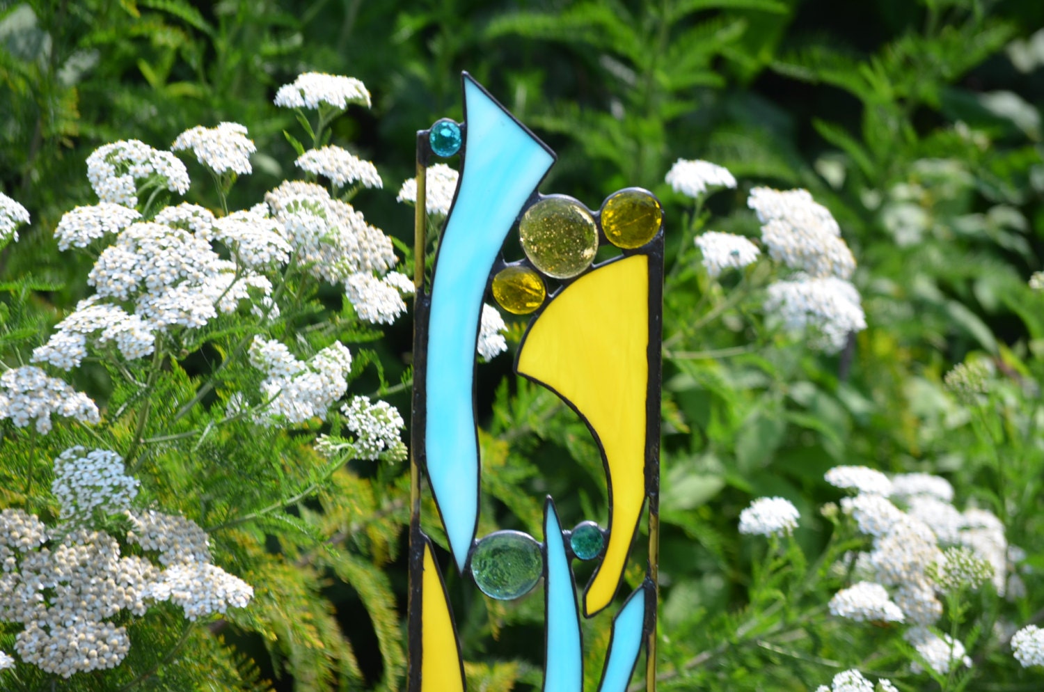 Stained Glass Garden Ornament Blue and Yellow Yard Art Etsy