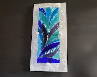 Fused Glass Wall Art for Home Decor Fused Glass Wall Panel Modern Wall Art Glass Interior Home Decorating Idea Glass and Metal  "Splash"
