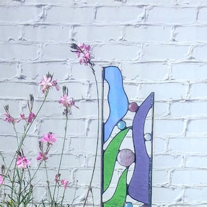 Stained Glass Art, Garden Art, Stained Glass Garden Sculpture - &#39;Water Hyacinths&#39;