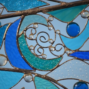 Abstract Stained Glass Window Panel Ocean Themed Stained Glass Art for Interior Home Decor Beach House Glass Art.  &quot;Crashing Waves&quot;