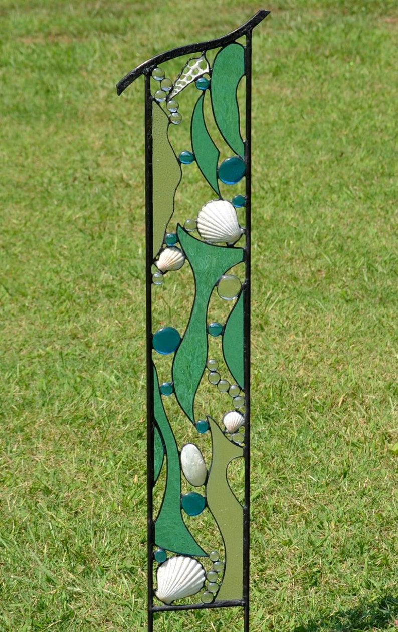 Large Stained Glass Beach Art Yard Art Beach Decor Garden Etsy