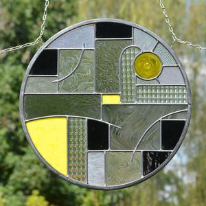 Leaded Stained Glass Panel - Mid Century Modern Art Glass - Urban Glass Art - Windsong Glass Studio