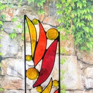 Contemporary Stained Glass Garden Sculpture - Glass Garden Art - Solar Flares