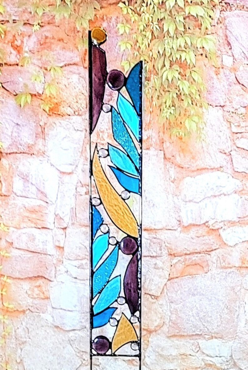 Stained Glass Yard Stake Outdoor Stained Glass Art Stained Etsy