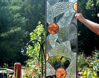 Contemporary Abstract Stained Glass Window Custom Glass Art for Interior Home Decorating Patio Garden Decor.  "New Adventures"