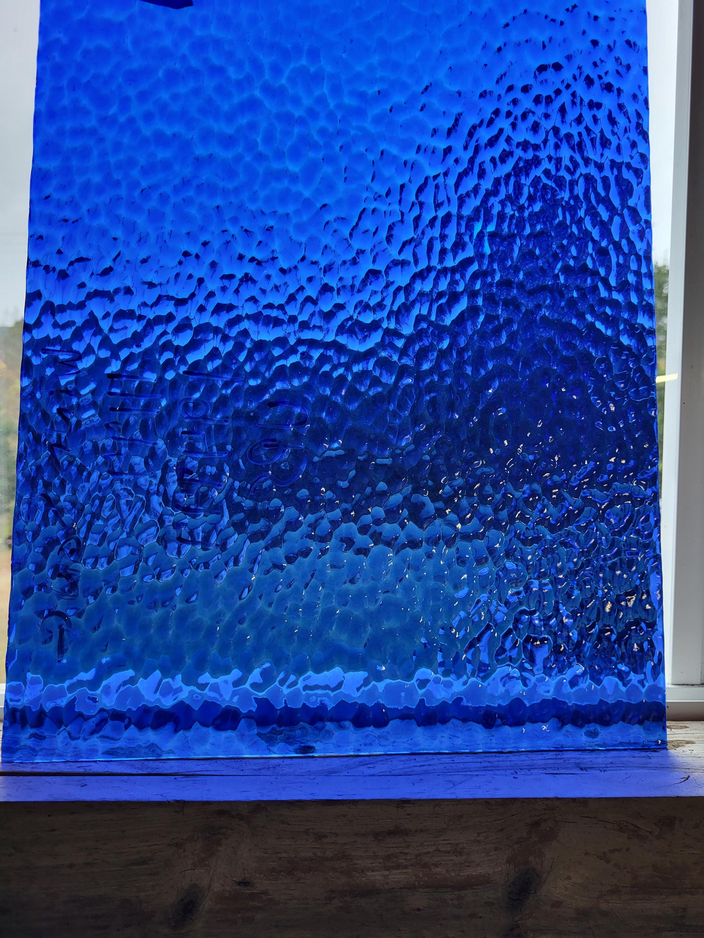 Medium Blue Hammered Textured Glass for Stained Glass Stakes