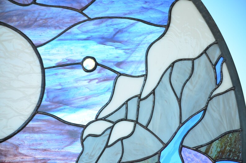 closeup of mountains in tiffany stained glass art