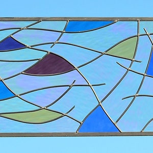 Modern Stained Glass Panel - Leaded Stained Glass Window - Abstract Stained Glass -&#39;Cross Currents&#39;