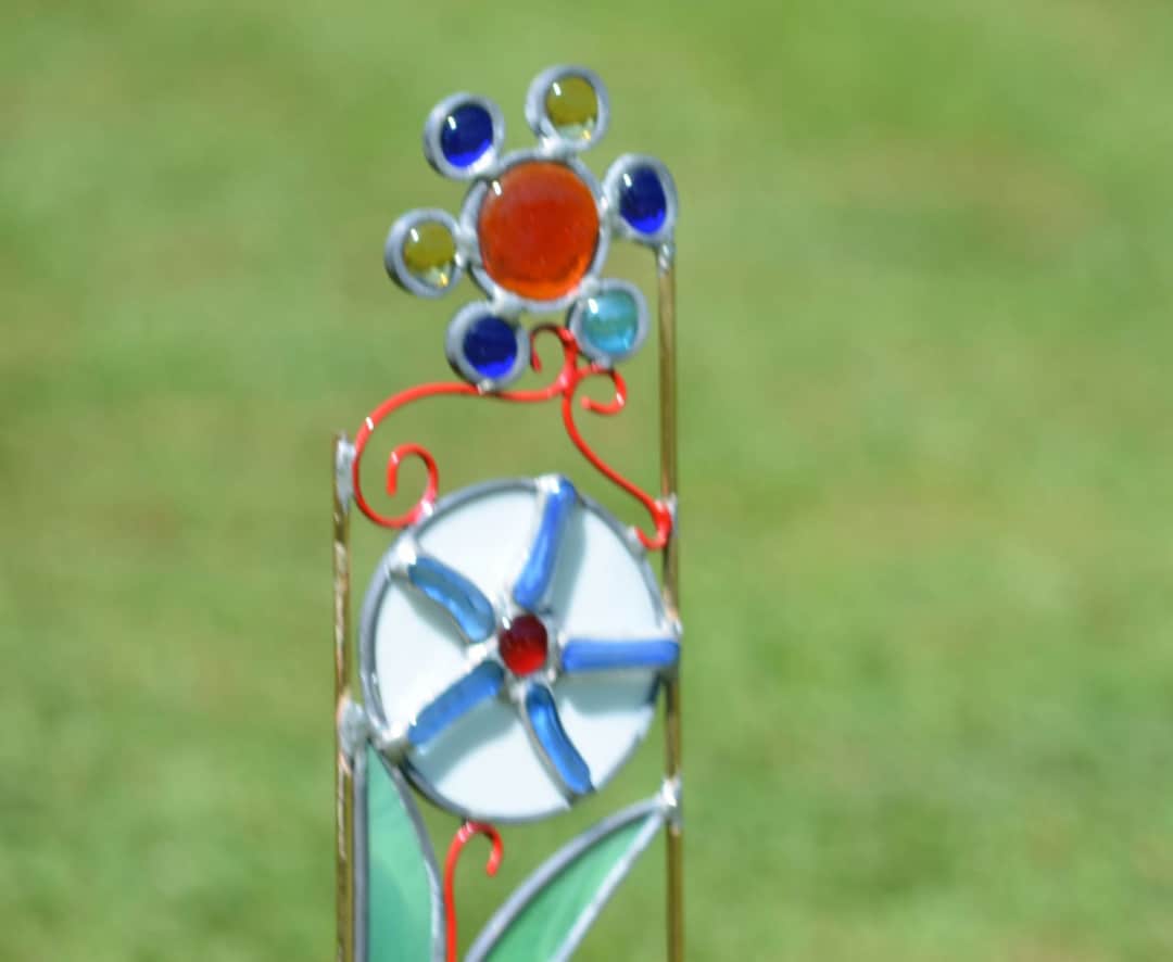 Stained Glass Garden Ornament,yard Art, Whimsical Glass Garden