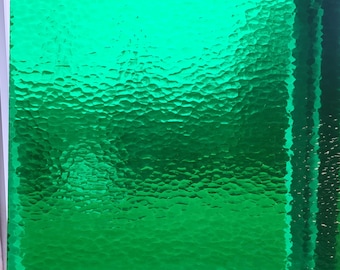 Premium Stained Glass Sheets for Stained Glass Hanging Panel Art Stained Glass Sheet for Mosaic Craft Projects.  Medium Green Hammered (123)