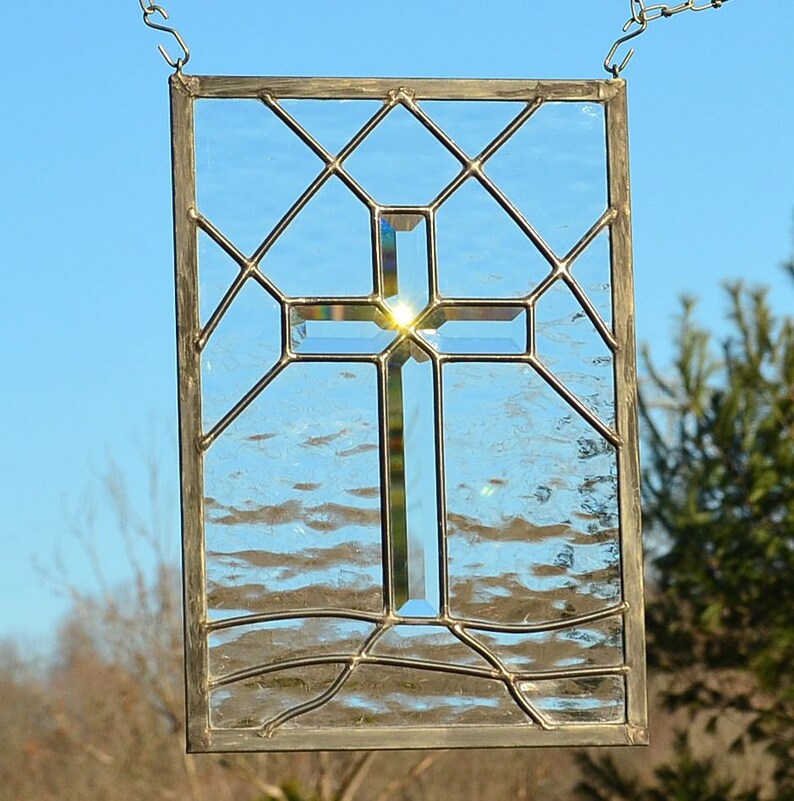Cross Stained Glass Window Gothic Arch Stained Glass Cross Etsy