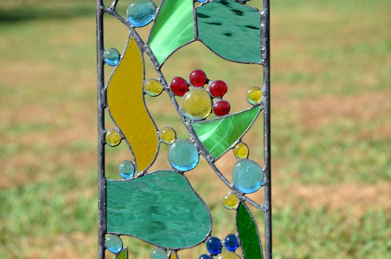 Large Stained Glass Garden Art Abstract Flowers Rainbow Etsy