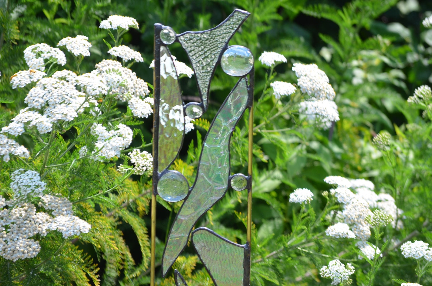 Yard Art. Stained Glass Garden Sculpture. Textured Clear