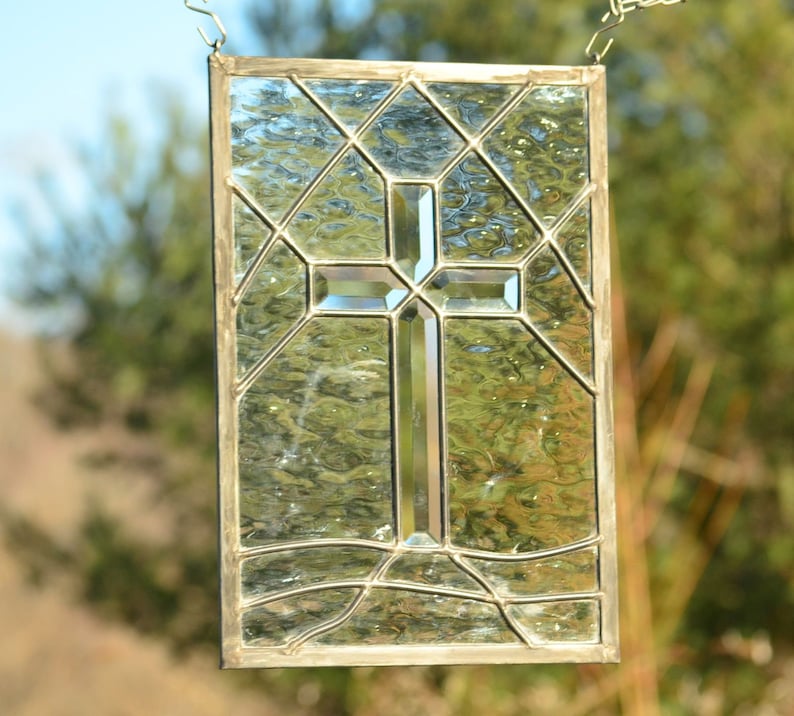 Cross Stained Glass Window Gothic Arch Stained Glass Cross | Etsy