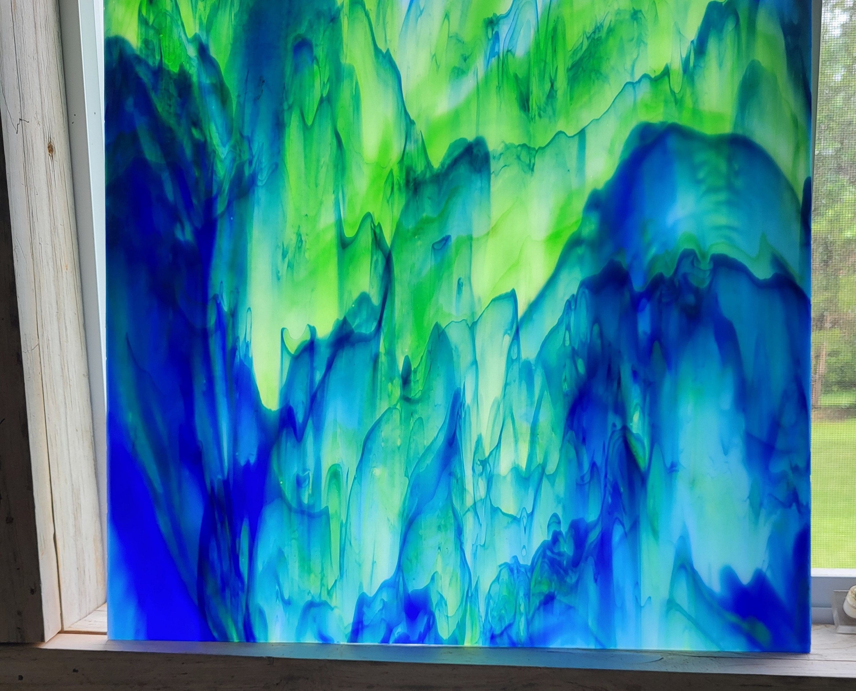 Kokomo Art Glass in Blue/green/clear Opal for Decorative Stained