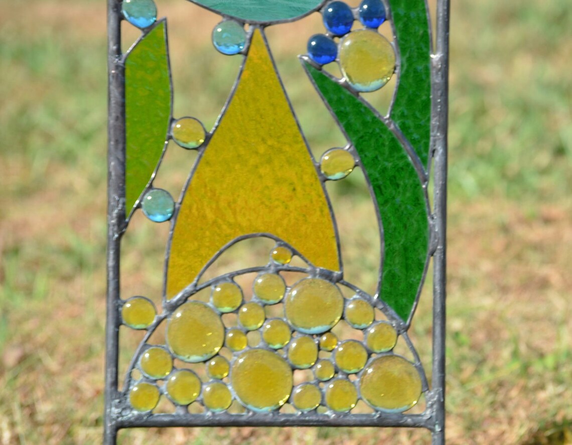 Large Stained Glass Garden Art Abstract Flowers Rainbow Etsy