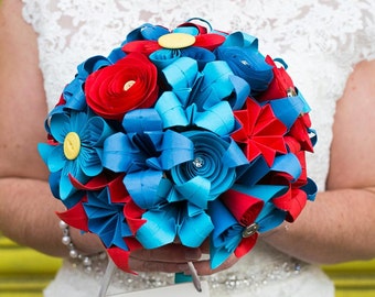 Blue & Red Mix Flowers Wedding Bouquet