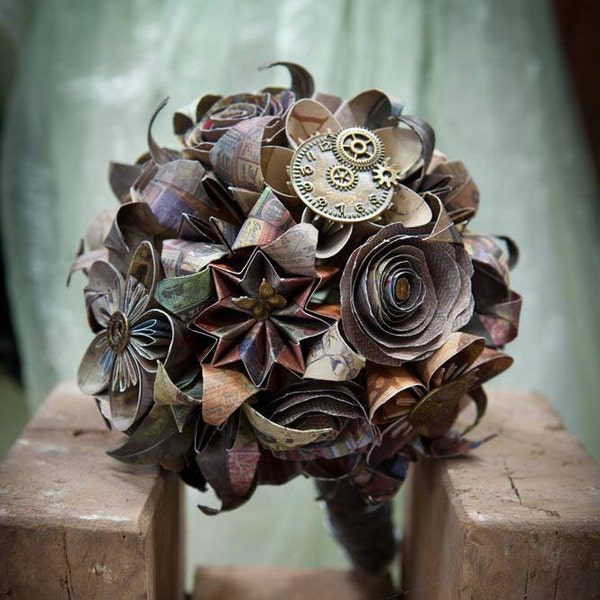 Steampunk Mixed Flowers Paper Origami Bouquet