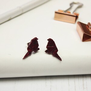 Orecchini a forma di uccello origami viola scuro