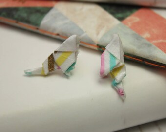 Bird Earrings Origami Candy Stripe