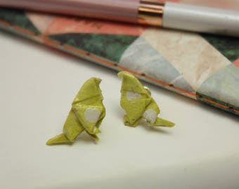 Bird Earrings Origami Yellow with White Polka Dots