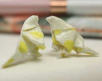 Bird Earrings Origami Yellow and White Polka Dot
