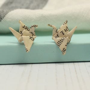Crane Earrings Origami Book Pages