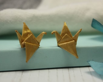 Pendientes Grulla Origami Metalizado Oro