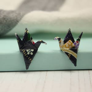 Crane Earrings Origami Navy Floral