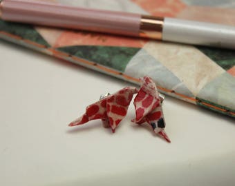 Bird Earrings Origami Red and Black Pattern