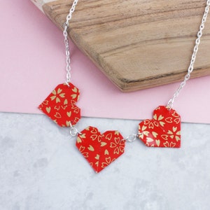 Collana cuori rossi carta origami