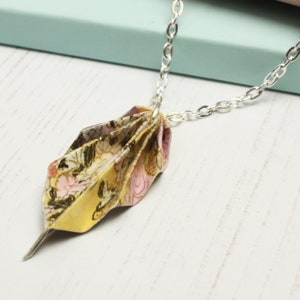 Lilac and Yellow Washi Origami Leaf Necklace