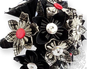 Black White and Red Origami Kusudama Paper Bouquet