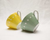 RESERVED FOR LUDWIG * Sweet vintage pastel cups mint and yellow with dots